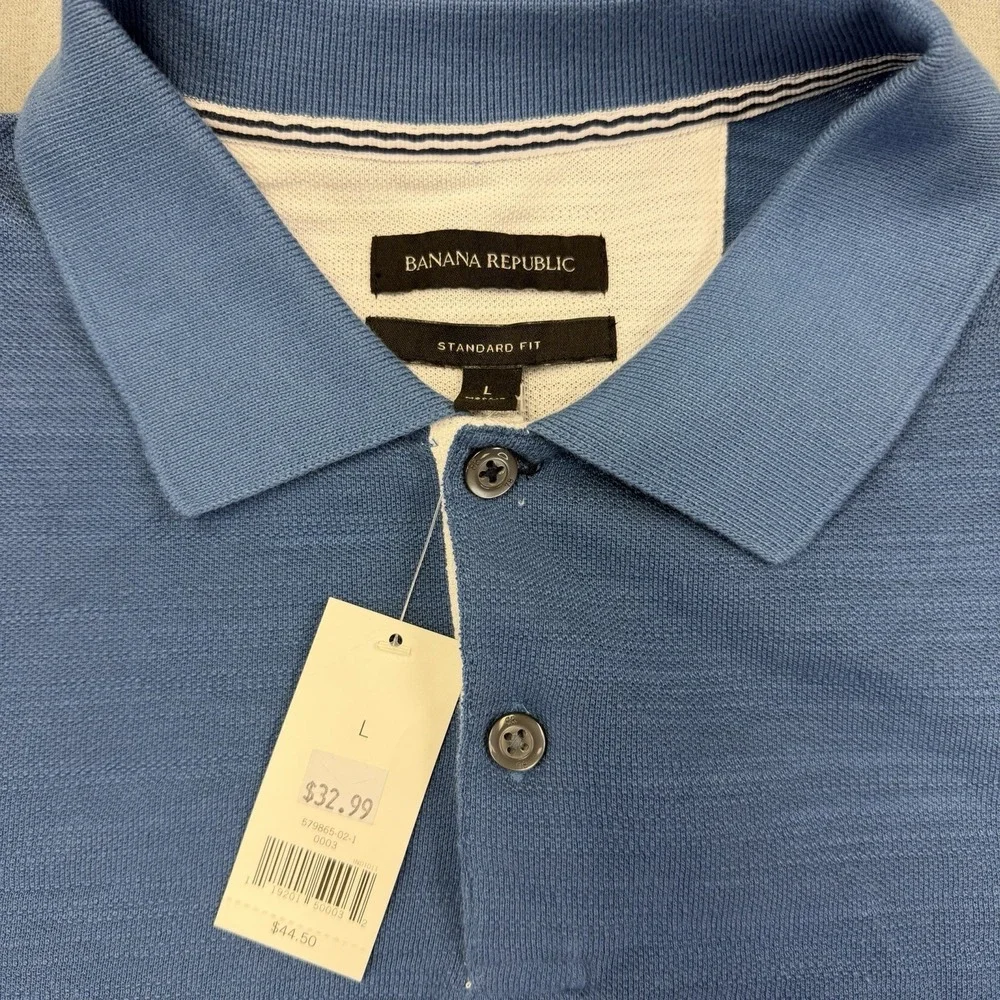 Banana Republic Polo Shirt Blue Standard Fit SS Summer Men's Size Large